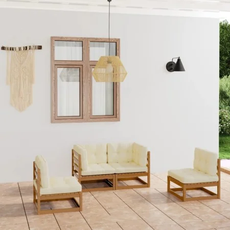 4-piece garden furniture set with solid pine wood cushions by vidaXL, Garden sets - Ref: Foro24-3076432, Price: 426,83 €, Dis...