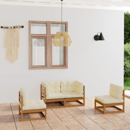 4-teiliges Gartenmöbel-Set mit Kissen aus massivem Kiefernholz von vidaXL, Gartensets - Ref: Foro24-3076432, Preis: 433,20 €,...
