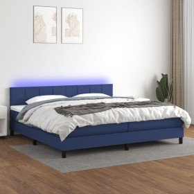 Cama box spring colchón y luces LED tela azul 200x200 cm Cama box spring colchón y luces LED tela azul 200x200 cm