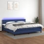 Cama box spring colchón y luces LED tela azul 200x200 cm