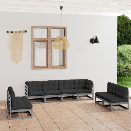 Juego de muebles de jardín 8 pzas y cojines gris madera pino de vidaXL, Conjuntos de jardín - Ref: Foro24-3076481, Precio: 81...