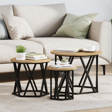 Mesas Laterales Apilables 3 pcs de Madera de Roble Artesanal de , Mesas de centro - Ref: Foro24-868260, Precio: 72,72 €, Desc...