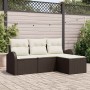 Conjunto de sofá de jardín con cojín 4 pcs Marrón Poliratán