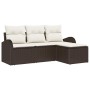 Conjunto de sofá de jardín con cojín 4 pcs Marrón Poliratán
