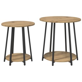 Juego de Mesas Laterales de 2 en Roble Artesanal con Madera Ingenierizada y Metal by , Side tables - Ref: Foro24-869707, Pric...