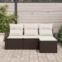 Conjunto de sofá de jardín con cojín 4 pcs Marrón Poliratán