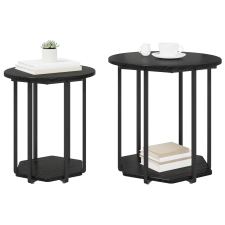 Mesa Lateral 2 pcs Madera de Roble Negro y Metal de , Mesas auxiliares - Ref: Foro24-869714, Precio: 70,34 €, Descuento: %
