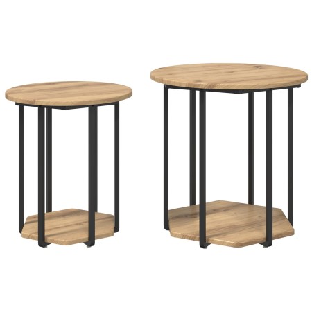 Juego de 2 mesas laterales de roble, madera de ingeniería y metal de , Mesas auxiliares - Ref: Foro24-869719, Precio: 66,51 €...
