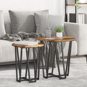 Mesa Auxiliar 2 Pzs de Roble Ahumado con Madera