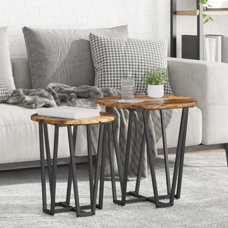 Mesa Auxiliar 2 Pzs de Roble Ahumado con Madera Ingenierizada y Metal de , Mesas auxiliares - Ref: Foro24-869722, Precio: 54,...