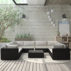 Set de muebles de jardín 9 pzas y cojines ratán sintético negro von , Gartensets - Ref: Foro24-46786, Preis: 979,27 €, Rabatt: %