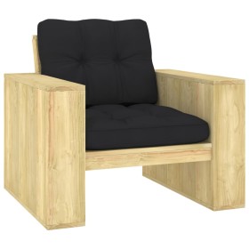 Silla de jardín y cojines negro madera pino impregnada de , Sillas de jardín - Ref: Foro24-3065748, Precio: 176,64 €