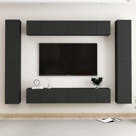 Set de muebles de salón TV 10 piezas madera ingeniería negro by , TV Furniture - Ref: Foro24-3078770, Price: 401,25 €, Discou...