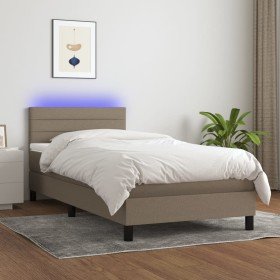 Cama box spring colchón y luces LED tela gris taupe 100x200 cm Cama box spring colchón y luces LED tela gris taupe 100x200 cm