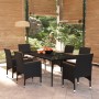Juego de comedor de jardín 7 piezas con cojines negro