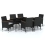 Juego de comedor de jardín 7 piezas con cojines negro