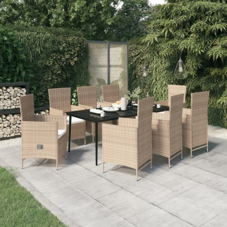 Juego de comedor de jardín 9 piezas con cojines beige by , Garden sets - Ref: Foro24-3099460, Price: 1,00 €, Discount: %