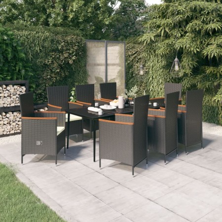 Juego de comedor de jardín 9 piezas con cojines negro by , Garden sets - Ref: Foro24-3099448, Price: 1,00 €, Discount: %