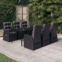 Juego de comedor de jardín 7 piezas con cojines negro
