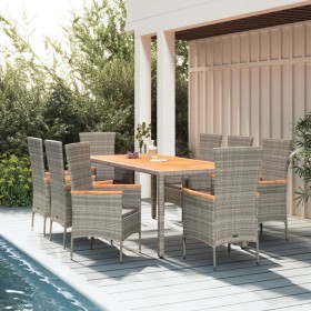 Set comedor jardín 9 pzas y cojines ratán sintético gris de , Conjuntos de jardín - Ref: Foro24-3157543, Precio: 731,25 €, De...