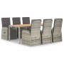 Set comedor jardín 7 pzas y cojines ratán sintético gris