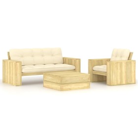 Set muebles de jardín y cojines 3 pzas madera pino impregnada von , Gartensets - Ref: Foro24-3065776, Preis: 586,16 €, Rabatt: %
