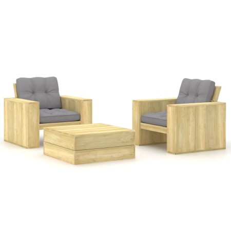 Set muebles de jardín y cojines 3 pzas madera pino impregnada by , Garden sets - Ref: Foro24-3065805, Price: 454,63 €, Discou...