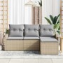 Conjunto de sofá de jardín con cojín 4 pcs Beige Poliratán