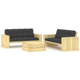 Set de sofás jardín 3 piezas con cojines madera pino impregnada von , Gartensets - Ref: Foro24-3065783, Preis: 861,28 €, Raba...
