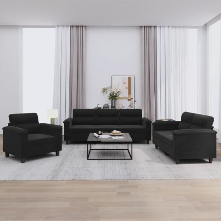 Juego de sofás con cojines 3 piezas tela microfibra negro by , Sofas - Ref: Foro24-3202293, Price: 764,65 €, Discount: %