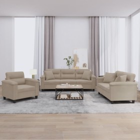 Juego de sofás con cojines 3 piezas tela microfibra gris taupe de , Sofás - Ref: Foro24-3202302, Precio: 837,20 €, Descuento:...