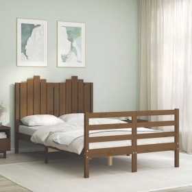 Estructura de cama matrimonio con cabecero madera marrón miel