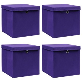 Cajas de almacenaje con tapas 4 uds morado