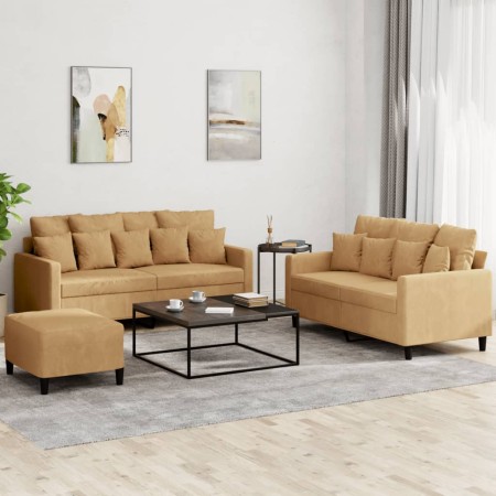 Juego de sofás con cojines 3 piezas terciopelo marrón by , Sofas - Ref: Foro24-3201717, Price: 460,21 €, Discount: %