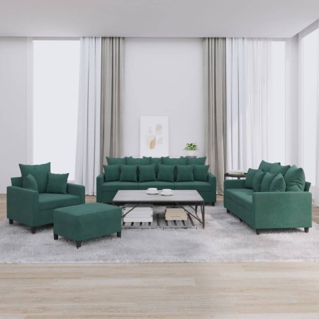 Juego de sofás con cojines 4 piezas terciopelo verde oscuro by , Sofas - Ref: Foro24-3201692, Price: 646,84 €, Discount: %