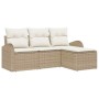 Conjunto de sofá de jardín con cojín 4 pcs Beige Poliratán