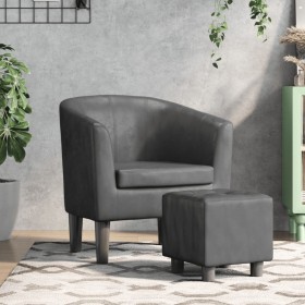 Sillón con taburete cuero sintético gris de , Sillones - Ref: Foro24-356492, Precio: 183,13 €, Descuento: -5%%