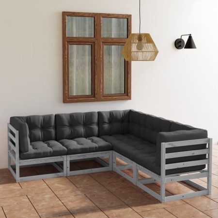 5-teiliges Gartenmöbel-Set mit Kissen aus massivem Kiefernholz von vidaXL, Gartensets - Ref: Foro24-3076546, Preis: 457,34 €,...