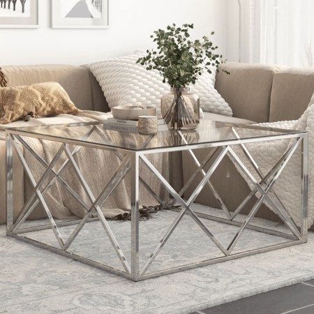 Mesa de centro plateada acero inoxidable y vidrio templado de , Mesas de centro - Ref: Foro24-349977, Precio: 231,22 €, Descu...