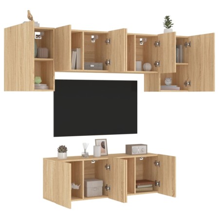 Muebles de TV de pared 6 pzas madera de ingeniería roble Sonoma von , TV-Möbel - Ref: Foro24-3216441, Preis: 205,89 €, Rabatt: %