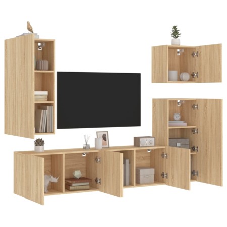 Muebles de TV de pared 5 pzas madera de ingeniería roble Sonoma von , TV-Möbel - Ref: Foro24-3216448, Preis: 221,61 €, Rabatt...