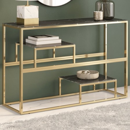Mesa consola acero inoxidable dorado y vidrio templado by , console tables - Ref: Foro24-350004, Price: 229,59 €, Discount: %