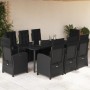 Set de comedor de jardín 9 pzas y cojines ratán sintético negro