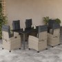 Set comedor jardín 7 pzas y cojines ratán sintético gris claro