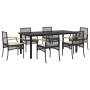Set de comedor de jardín 7 pzas y cojines ratán sintético negro