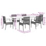 Set de comedor de jardín 7 pzas y cojines ratán sintético negro