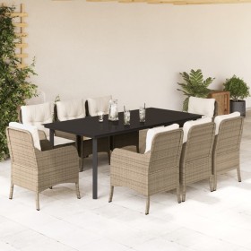 Set comedor de jardín 9 pzas con cojines ratán sintético beige de , Conjuntos de jardín - Ref: Foro24-3211975, Precio: 1,00 €...