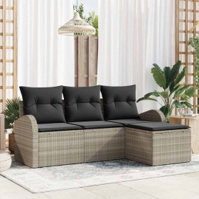 Conjunto de sofá de jardín con cojín 4 pcs Gris claro Poliratán