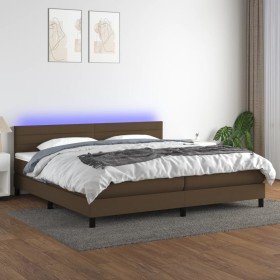 Cama box spring colchón luces LED tela marrón oscuro 200x200 cm Cama box spring colchón luces LED tela marrón oscuro 200x200 cm