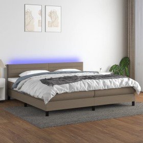 Cama box spring colchón y luces LED tela gris taupe 200x200 cm en Camas y somieres | Comprar online en Foro24